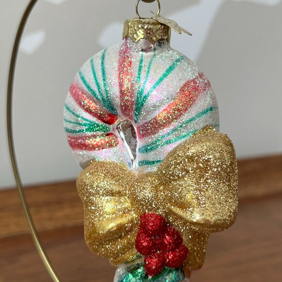 12/25 Blown Glass Candy Cane Ornament Large 5" Peppermint Stick Glitter Holiday - Picture 11 of 12